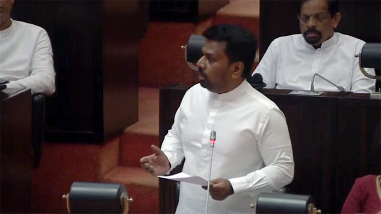Sri Lankan President Anura Kumara Dissanayake speaking at Parliament