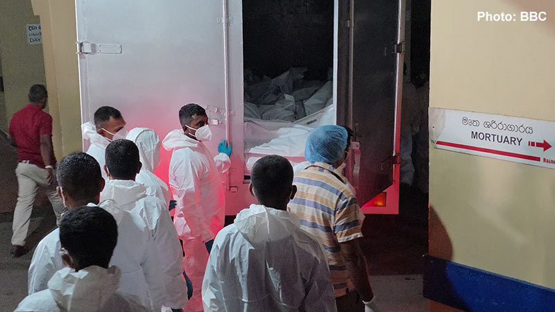 Sri Lanka Navy unloading bodies of 84 personnel recovered from Iranian warship IRIS Dena at Karapitiya Teaching Hospital