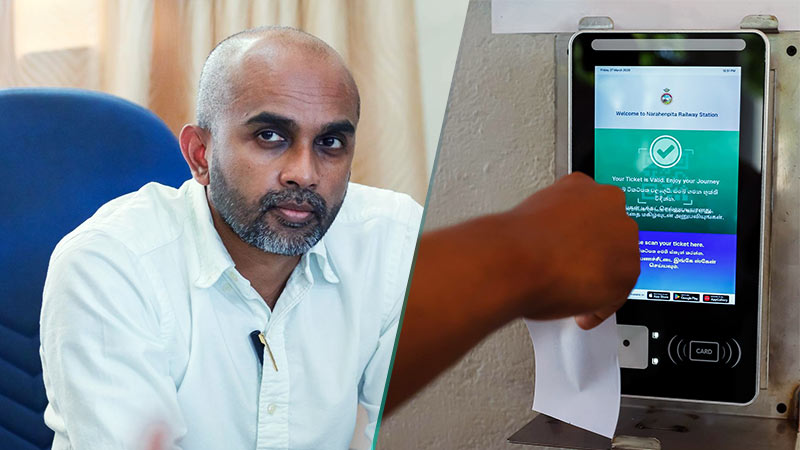 Deputy Minister of Transport and Highways Dr. Prasanna Gunasena beside Sri Lanka’s new railway ticketing system machine