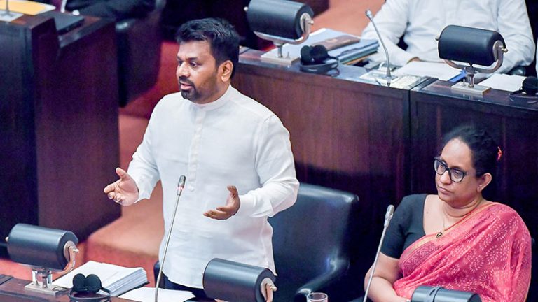 Sri Lankan President Anura Kumara Dissanayake speaking at Parliament