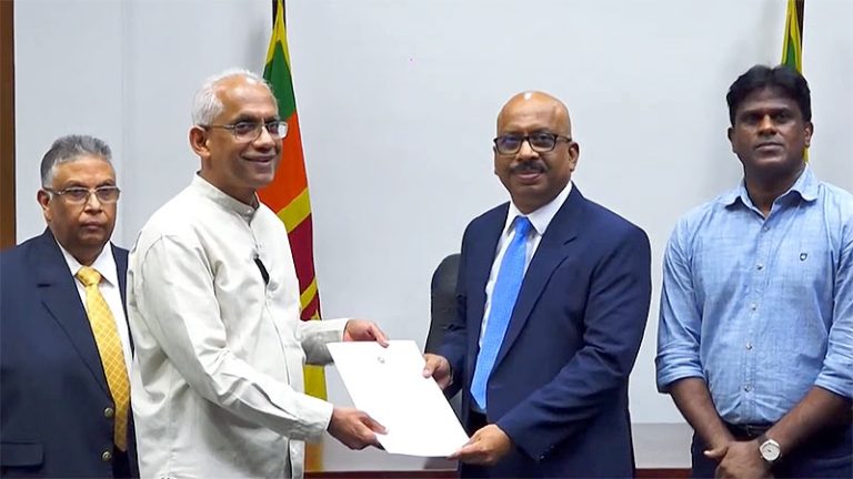 Eran Wickramaratne receives appointment letter from Sports Minister Sunil Kumara Gamage as Chairman of the Sri Lanka Cricket Interim Committee