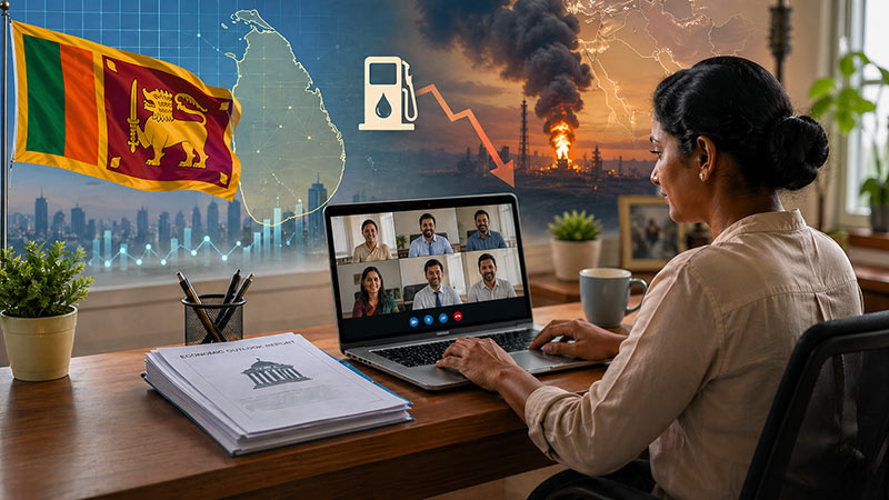 Sri Lankan public sector employee working remotely on a laptop as the government expands remote work amid fuel and economic concerns