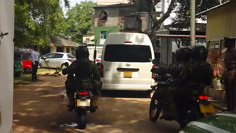 White van carrying Suresh Sallay arrives at Colombo Fort Magistrate’s Court under STF guard