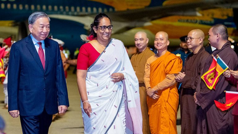 Vietnamese President To Lam welcomed by Sri Lankan Prime Minister Dr. Harini Amarasuriya at Katunayake Airport