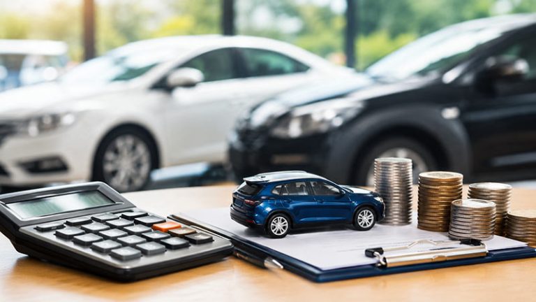 Toy car, calculator and coins representing Sri Lanka vehicle loan restrictions introduced by the Central Bank of Sri Lanka