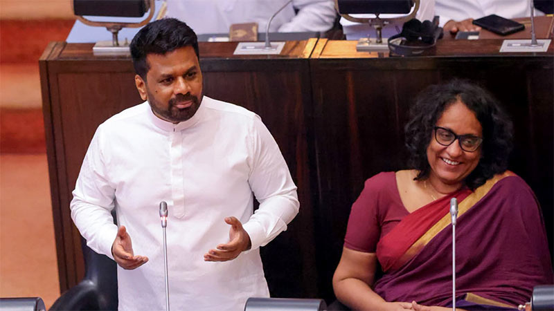 Sri Lanka President Anura Kumara Dissanayake addresses Parliament as Prime Minister Dr. Harini Amarasuriya listens