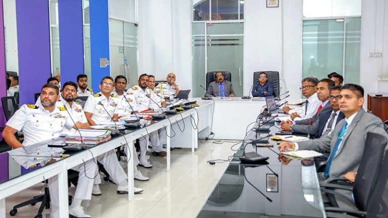 Sri Lanka Deputy Ministers Aruna Jayasekara and Janitha Ruwan Kodithuwakku chair a discussion on career opportunities for retiring Navy personnel at the Ministry of Ports and Civil Aviation on June 17, 2026
