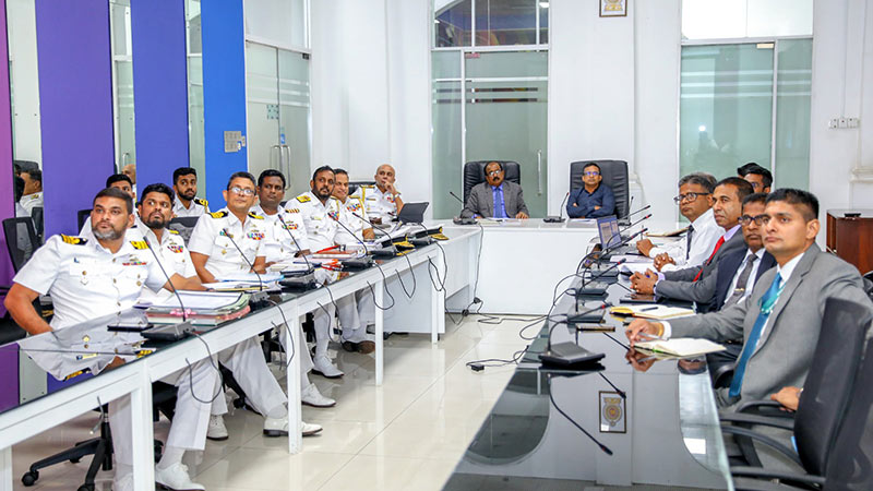 Sri Lanka Deputy Ministers Aruna Jayasekara and Janitha Ruwan Kodithuwakku chair a discussion on career opportunities for retiring Navy personnel at the Ministry of Ports and Civil Aviation on June 17, 2026