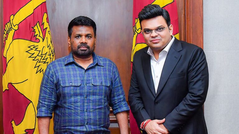 ICC Chairman Jay Shah and Sri Lanka President Anura Kumara Dissanayake pose for a photograph during a meeting at the Presidential Secretariat in Colombo on June 19, 2026