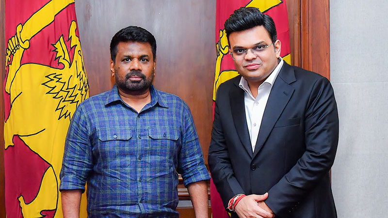 ICC Chairman Jay Shah and Sri Lanka President Anura Kumara Dissanayake pose for a photograph during a meeting at the Presidential Secretariat in Colombo on June 19, 2026