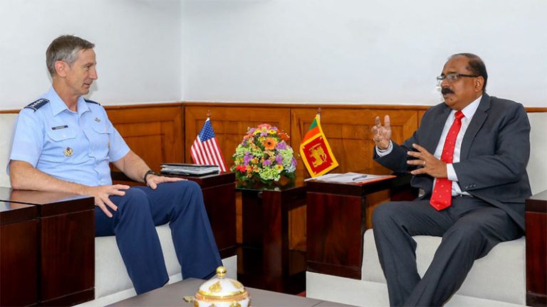 US Pacific Air Forces Commander General Kevin B. Schneider and Sri Lanka Deputy Defence Minister Major General Aruna Jayasekara during a bilateral defence discussion in Colombo on June 22, 2026