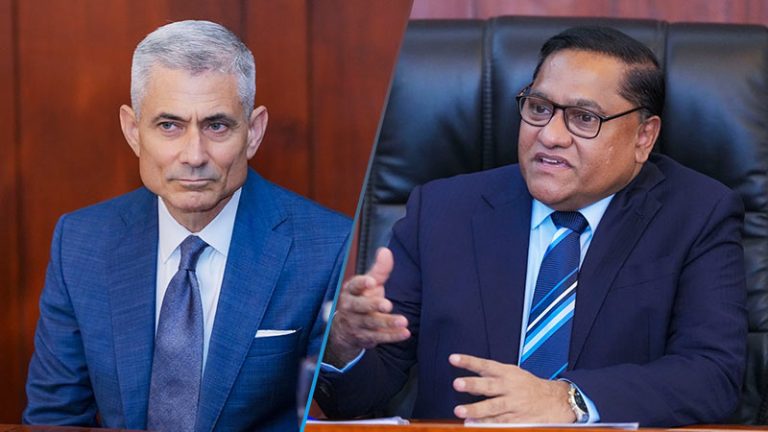 Sri Lanka's Foreign Affairs Minister Vijitha Herath and U.S. Assistant Secretary of State for South and Central Asian Affairs S. Paul Kapur