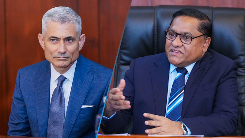 Sri Lanka's Foreign Affairs Minister Vijitha Herath and U.S. Assistant Secretary of State for South and Central Asian Affairs S. Paul Kapur