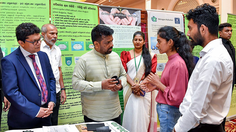 Sri Lanka President Anura Kumara Dissanayake poses with environmental researchers during the National World Environment Day 2026 event at Temple Trees in Colombo