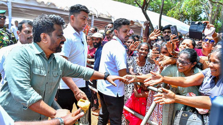 Sri Lanka President Anura Kumara Dissanayake interacting with members of the public at the launch of the second phase of the Anuradhapura North Water Supply Project