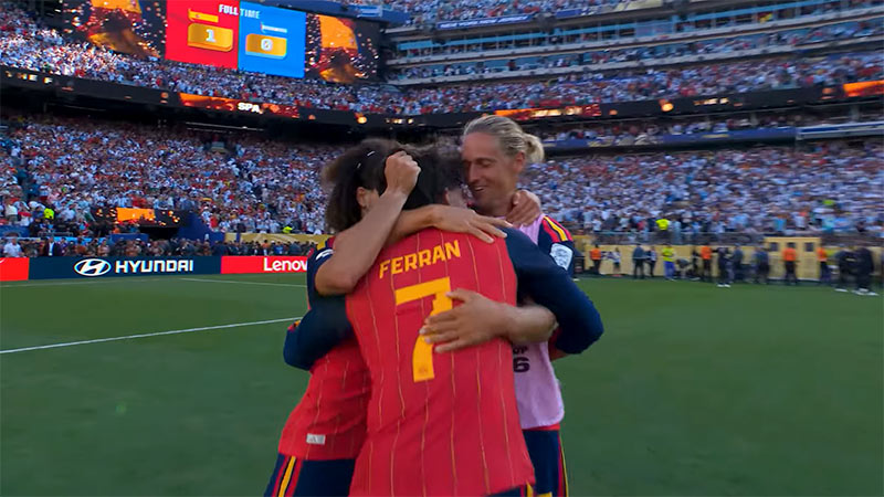 Ferran Torres and Spain teammates celebrate after winning the FIFA World Cup 2026 final against Argentina
