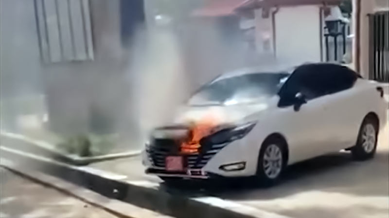 Car burning on the premises of a school in Kurunegala