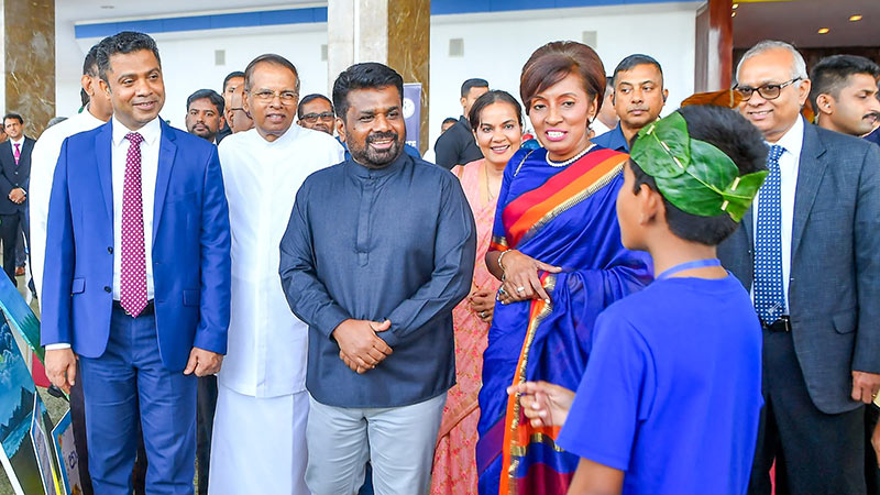 Health Minister Nalinda Jayatissa, former President Maithripala Sirisena and President Anura Kumara Dissanayake at the Public Health Service centenary celebration in Colombo