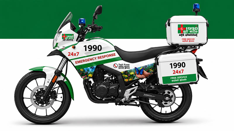 Concept image of Sri Lanka's 1990 Suwa Seriya motorcycle emergency medical response service