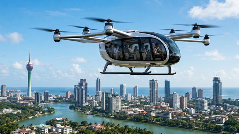 Passenger-carrying drone flying over Colombo skyline as Sri Lanka plans pilot project for advanced air mobility