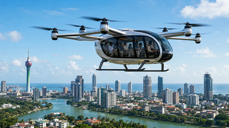 Passenger-carrying drone flying over Colombo skyline as Sri Lanka plans pilot project for advanced air mobility