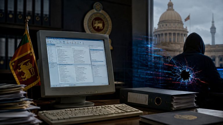 Fictional image illustrating a cyberattack targeting Sri Lanka’s General Treasury email system