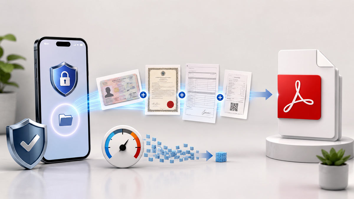 Application document images being combined into one PDF under a file-size limit