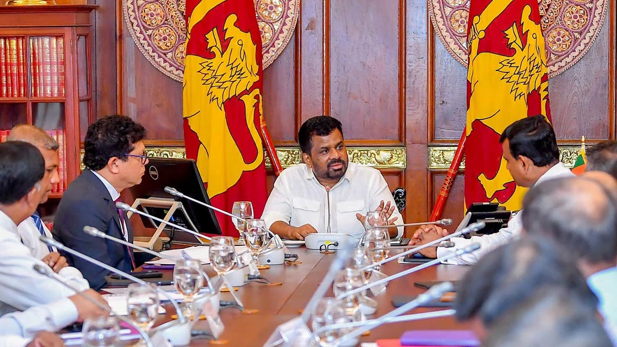 Sri Lanka President Anura Kumara Dissanayake speaks at a meeting on El Nino preparedness at the Presidential Secretariat