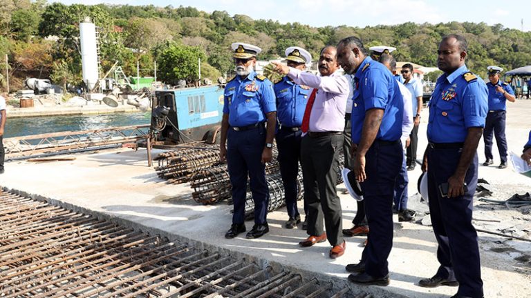 Deputy Minister of Defence Major General Aruna Jayasekara inspecting infrastructure development projects at the Trincomalee Naval Dockyard