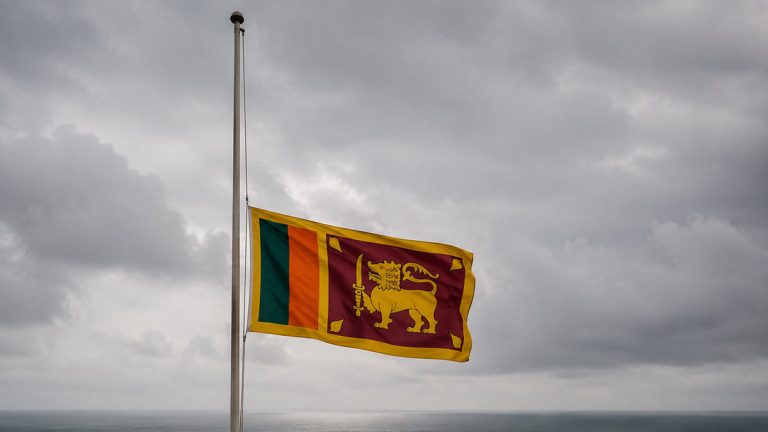 Sri Lankan national flag flying at half-mast during national mourning