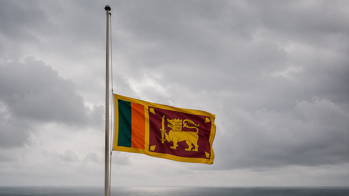 Sri Lankan national flag flying at half-mast during national mourning