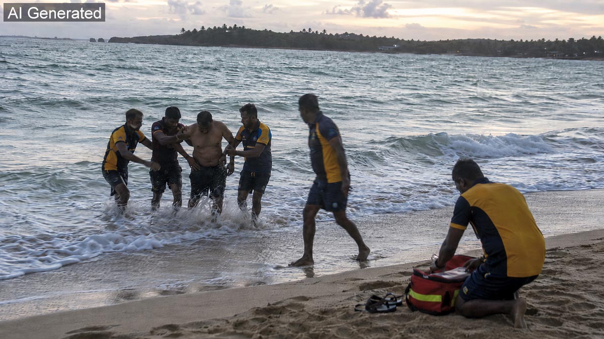 Sri Lanka Police lifeguards rescue man swept out to sea at Madiha Beach