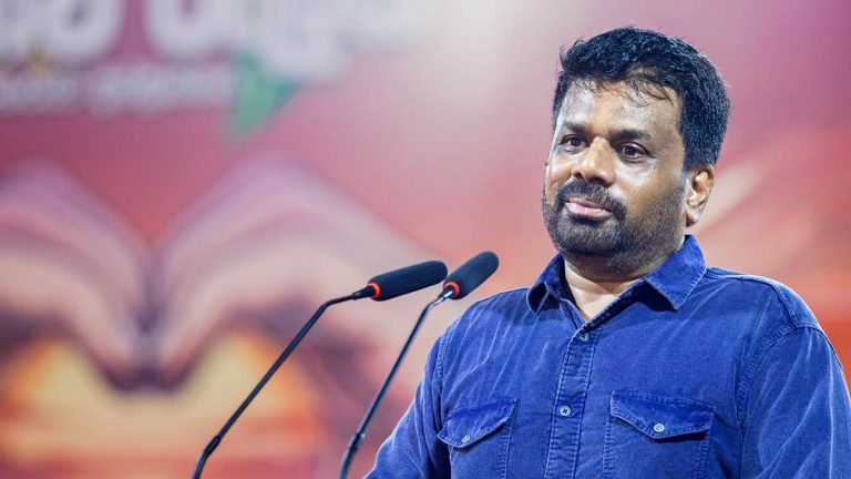 Sri Lanka President Anura Kumara Dissanayake addressing the farmers' rally in Polonnaruwa