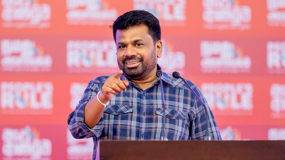 Sri Lanka President Anura Kumara Dissanayake addressing a public rally in Gampaha