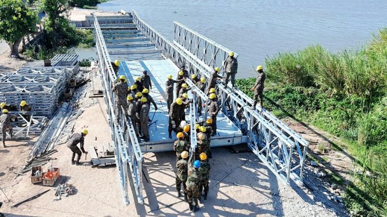 Construction of Bailey Bridge at Palukamam in Batticaloa by Sri Lankan and Indian Army engineers