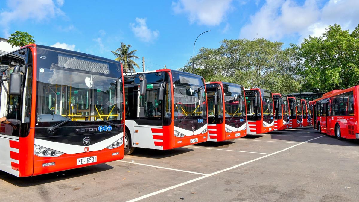 China-provided Metro buses parked at the Metro Bus launch event in Sri Lanka