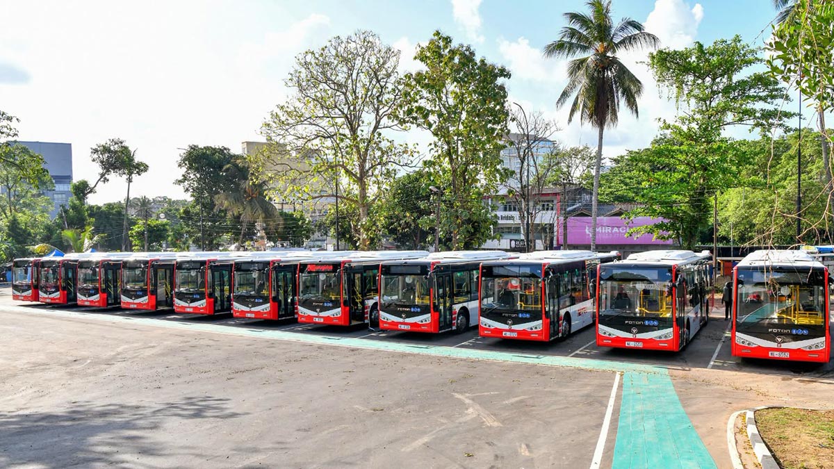China-provided Metro buses parked at the Metro Bus launch event in Sri Lanka