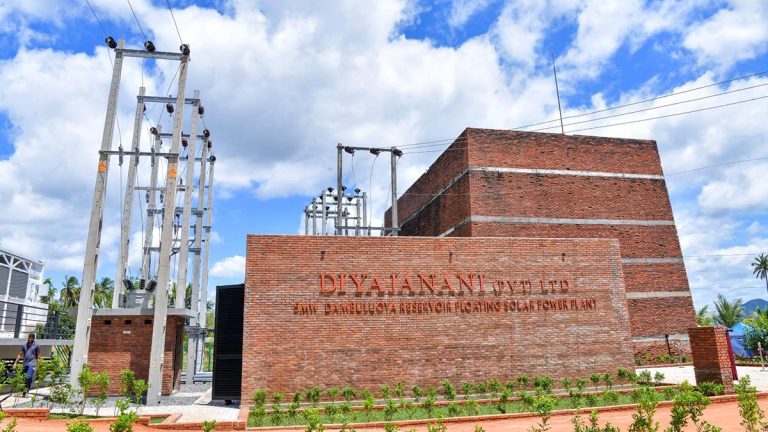 Diyajanani (Pvt) Ltd building at the 5 MW Dambulla floating solar power plant in Ibbankatuwa, Sri Lanka