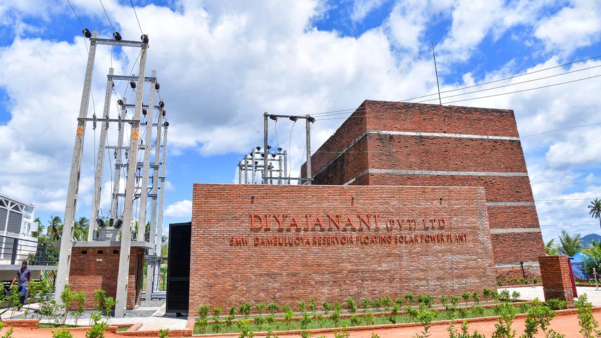 Diyajanani (Pvt) Ltd building at the 5 MW Dambulla floating solar power plant in Ibbankatuwa, Sri Lanka