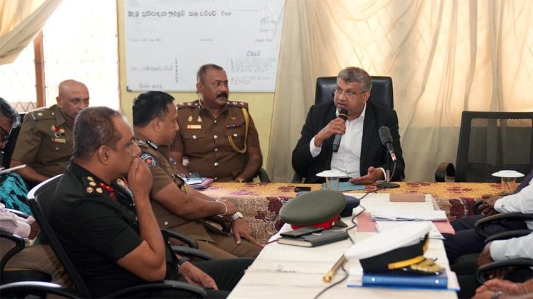 Justice and National Integration Minister Harshana Nanayakkara in discussion with officials at Mahara Prison on September 1, 2026