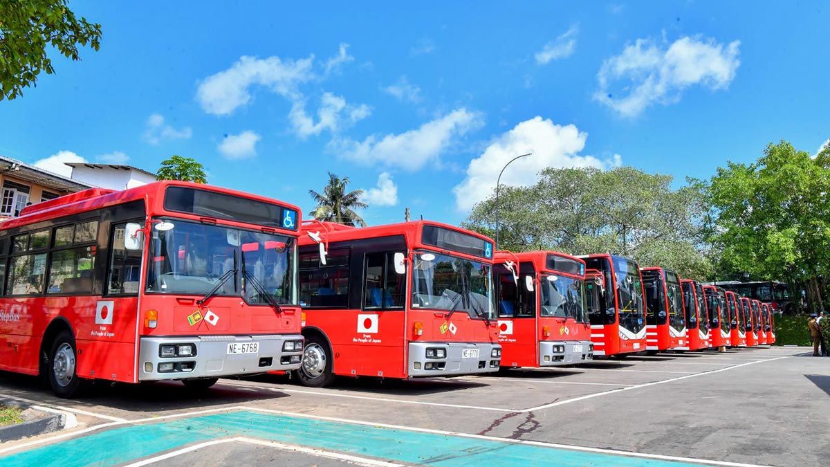 Japan-provided Metro buses parked at the Metro Bus launch event in Sri Lanka