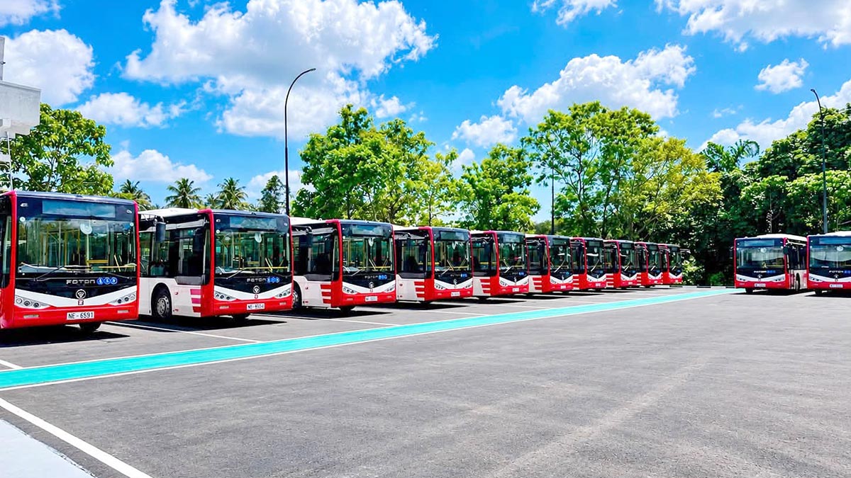 Metro buses parked at the newly opened Kadawatha Metro Depot in Sri Lanka