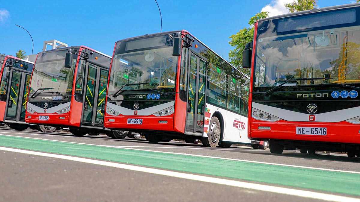 Metro buses parked at the newly opened Kadawatha Metro Depot in Sri Lanka