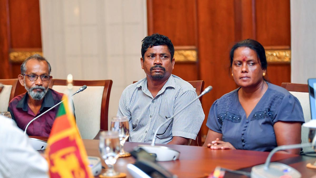 Parents of Anojan Sivarasa seated at the discussion table during their meeting with President Anura Kumara Dissanayake