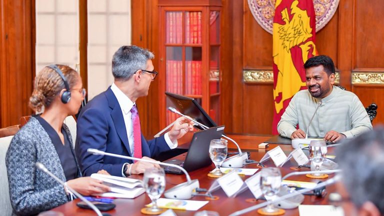 Sri Lanka President Anura Kumara Dissanayake in discussion with IMF Mission Chief Evan Papageorgiou at the Presidential Secretariat in Colombo