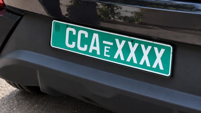 Green background electric vehicle number plate displayed on the rear of a car in Sri Lanka