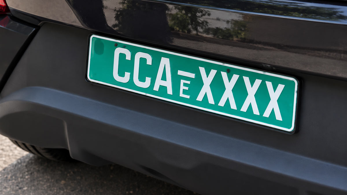 Green background electric vehicle number plate displayed on the rear of a car in Sri Lanka