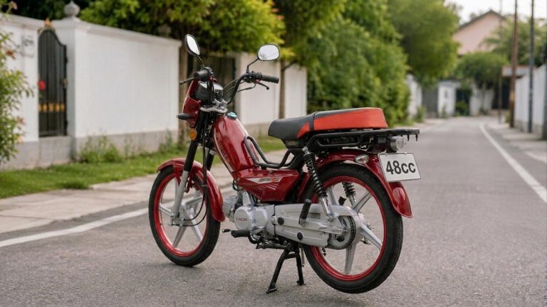 A red 48cc motorcycle or motorbike