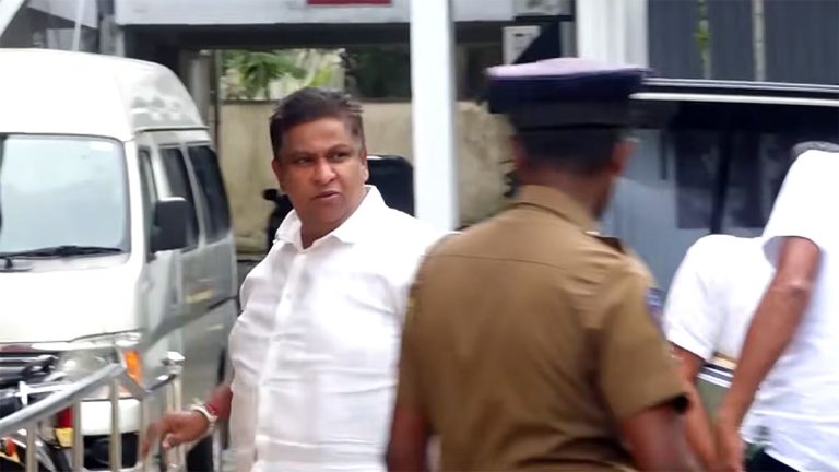 Former State Minister Chamara Sampath Dasanayake arrives at the Bribery Commission on October 12, 2026