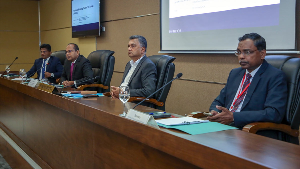 Defence Secretary Air Vice Marshal Sampath Thuyacontha chairs a meeting on Sri Lanka’s proposed National Building Code at the Ministry of Defence on October 8, 2026